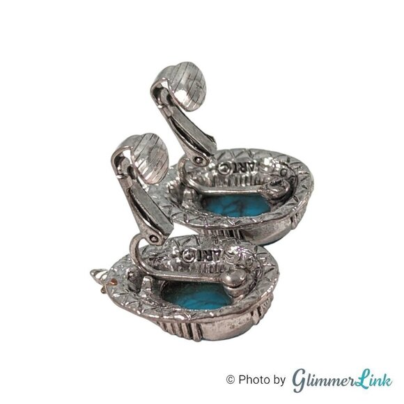 Vintage ART by Arthur Pepper Faux Turquoise Southwestern Style Clip On Earrings - Picture 8 of 10